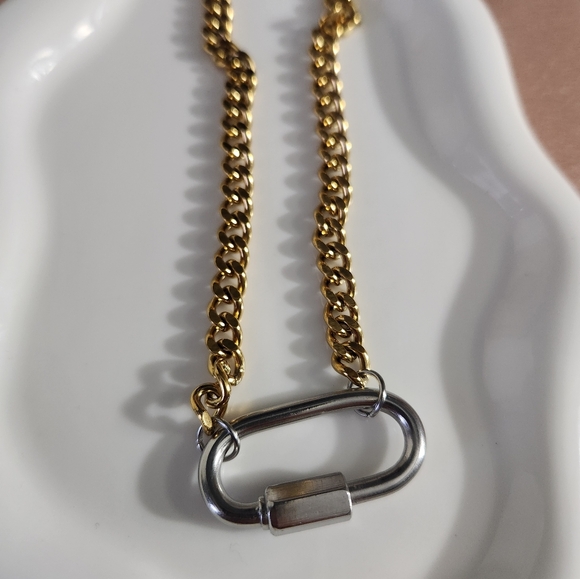 Two tone stainless steel carabiner chain - Picture 2 of 4